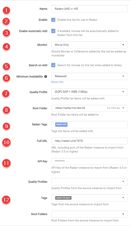 Radarr Add Lists Options